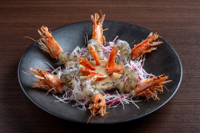 伊万里産車海老の刺身 上海風腐乳ソース